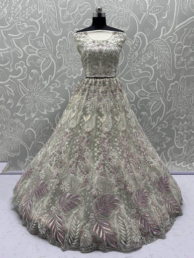 Dazzling White Multi-Thread Work Net Bridal Wear Lehenga Choli